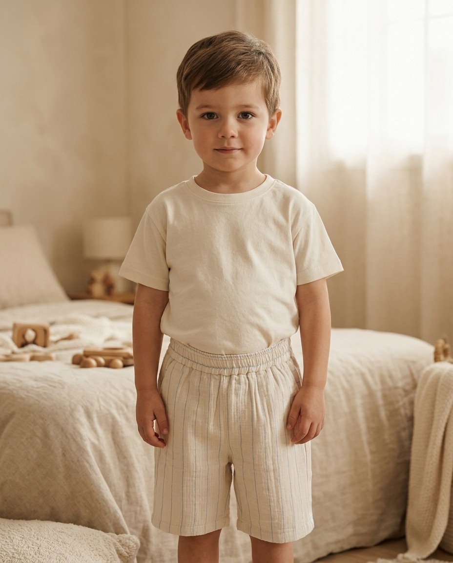 Çizgili Müslin Şort — nakış mockup örneği